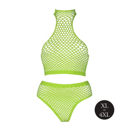 Ouch! Glow Ensemble Bustier et Culotte Filet Vert Fluo